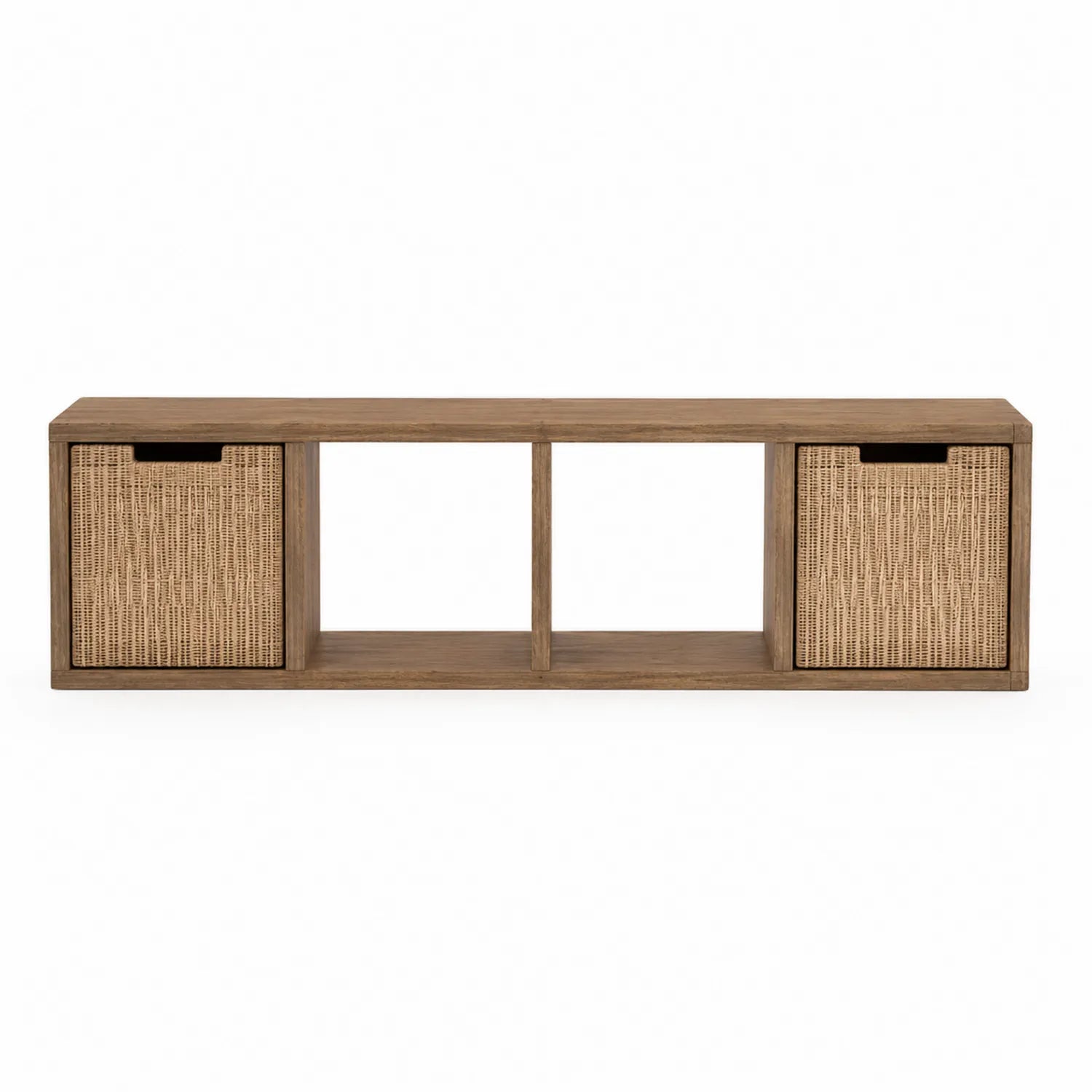 Meuble de rangement rectangulaire en bois avec paniers en osier