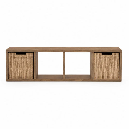 Meuble de rangement rectangulaire en bois avec paniers en osier