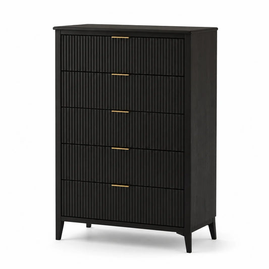 Commode en Bois Noir avec 5 Tiroirs