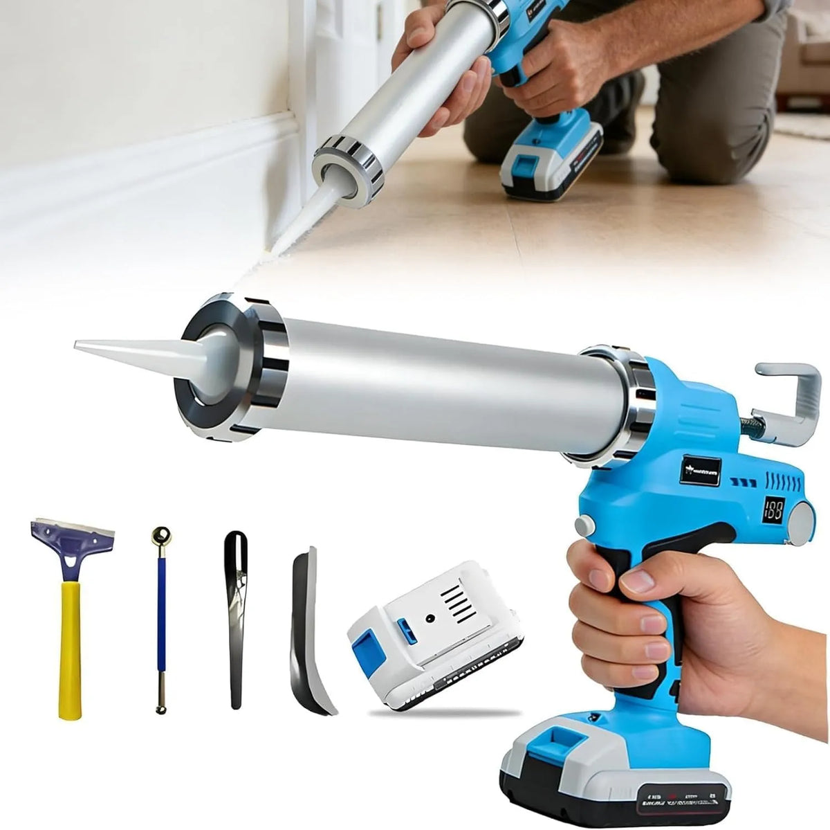 Pistolet À Mastic Électrique 21 V – sans fil, réglable, affichage LED, vitesse réglable, 300 Ml, pour l'entretien automobile
