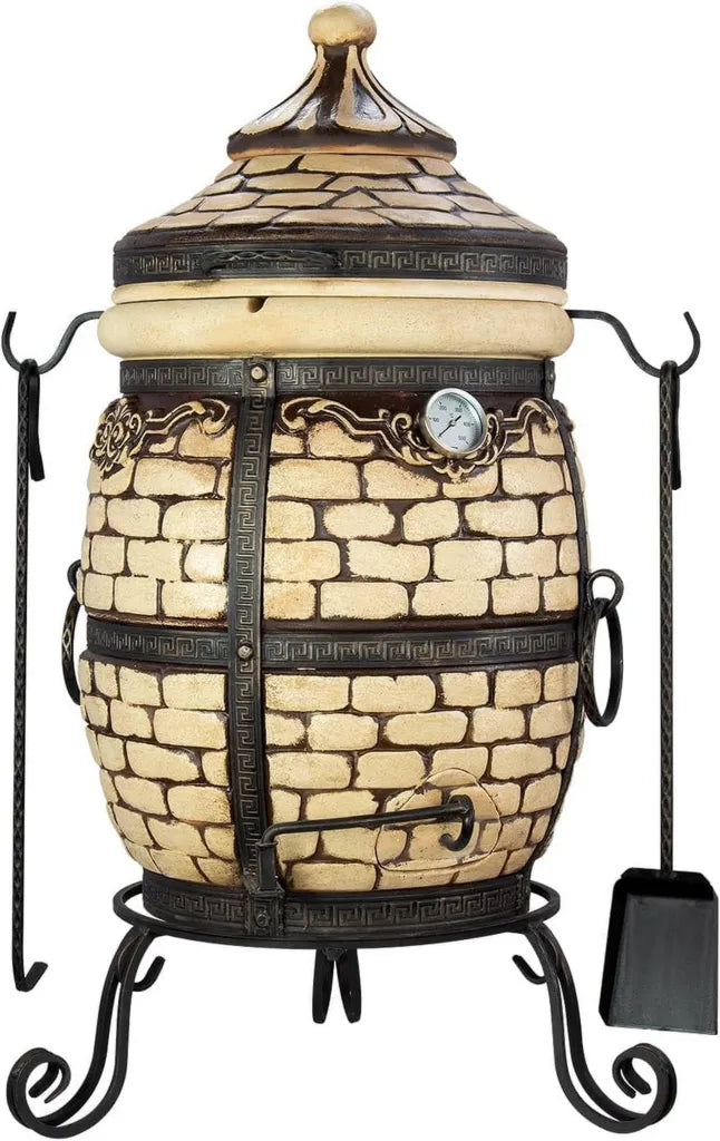 Four Tandoor en Terre Cuite - Barbecue Céramique Multi-Usage: Viande, Pain, Pizza & Légumes - Station Charbon et Bois pour Jardin