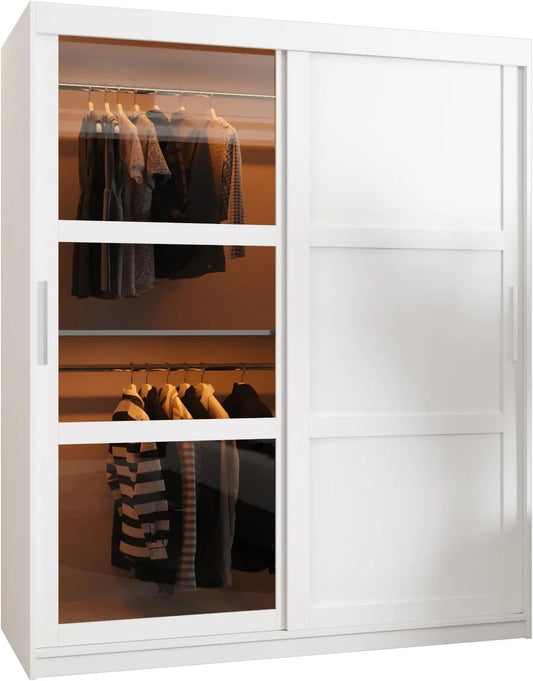 Armoire de rangement – avec rangement, avec Bibliothèque et étagère de rangements, 200 × 150 × 62 cm, blanc, avec étagères