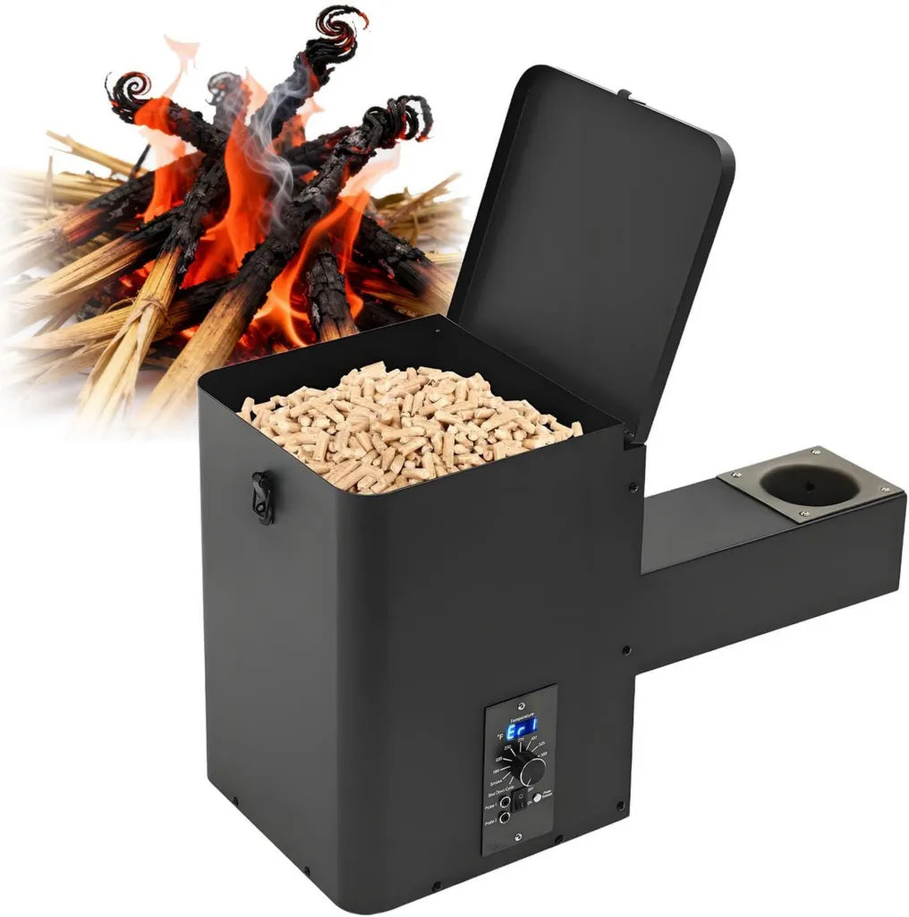 Fumoir numérique à pellets avec allumage automatique et contrôle précis de température, trémie verticale pour grillades, écran d'affichage intégré