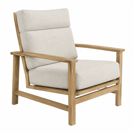 Fauteuil d'extérieur en teck et tissu beige