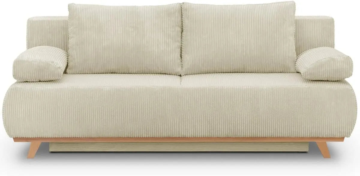 Canapé — Laria, en velours côtelé, avec rangement, convertible, 3 Places, beige, avec rangement intégré
