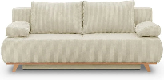 Canapé — Laria, en velours côtelé, avec rangement, convertible, 3 Places, beige, avec rangement intégré