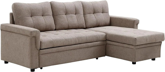 Canapé d'angle et canapé panoramique — DERAMOP, réversible, revêtement en tissu, convertible, beige
