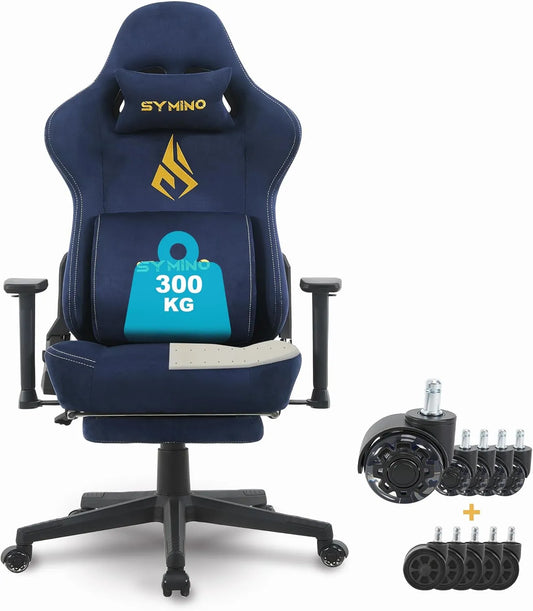 Chaise — rembourrage en mousse, inclinaison réglable, pour gaming, fonctionnement silencieux, 300kg, bleu