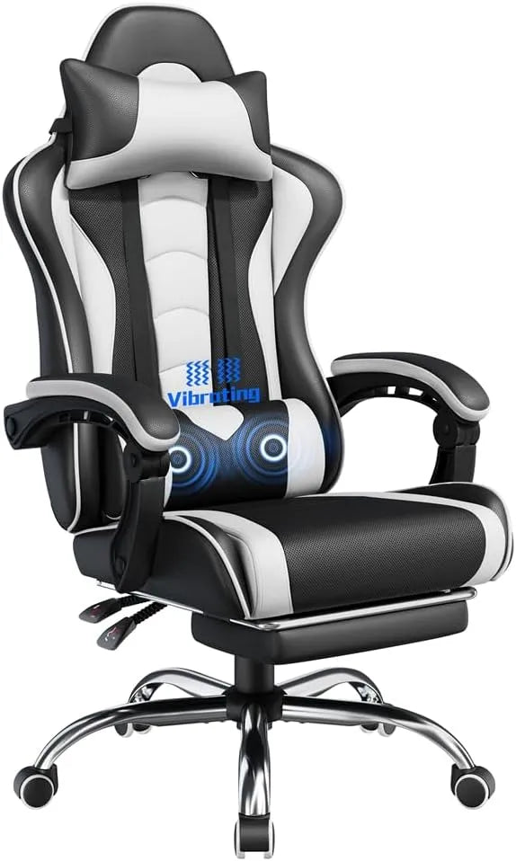 Chaise: en cuir PU, pour gaming, réglable, blanc, inclinable