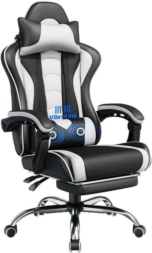 Chaise: en cuir PU, pour gaming, réglable, blanc, inclinable