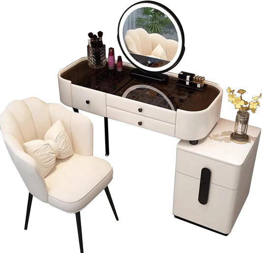 Bureau et table informatique: pour femme, en verre, avec tiroirs, affichage LED, 5 Tiroirs, extensible