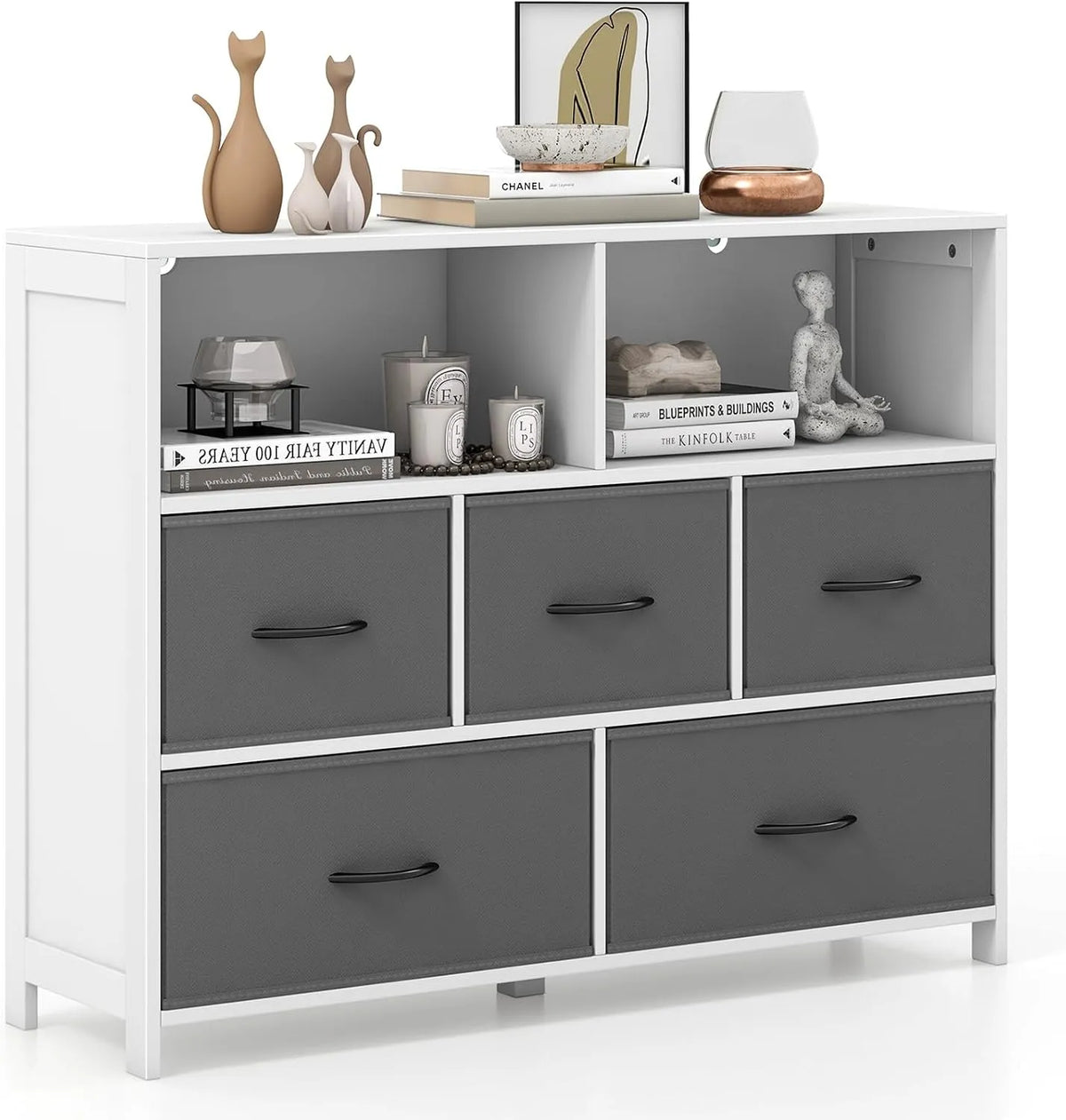 Armoire de rangement – revêtement en tissu, avec tiroirs, pliable, 5 tiroirs, 100 × 30 × 78