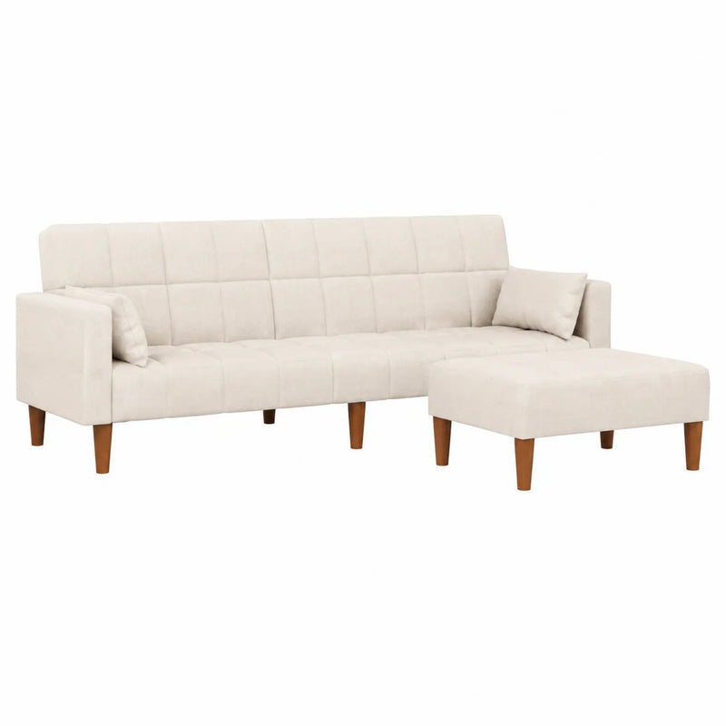 Canapé d'angle modulable en tissu avec repose-pieds Beige