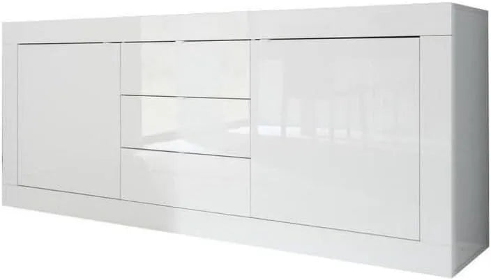 Buffet et meuble de rangement Basic 2 Portes et 3 tiroirs Blanc Brillant 210 – avec tiroirs, 210 × 86 × 43 cm
