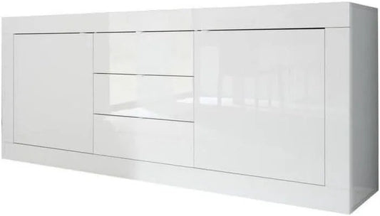 Buffet et meuble de rangement Basic 2 Portes et 3 tiroirs Blanc Brillant 210 – avec tiroirs, 210 × 86 × 43 cm