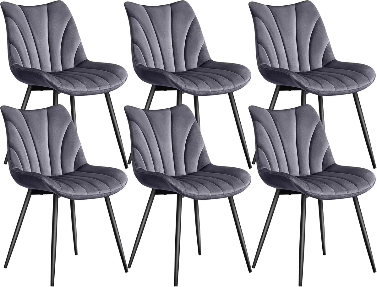 Chaise: en métal, avec dossier, Lot de 6, 136kg, gris, revêtement en velours