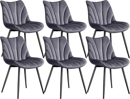 Chaise: en métal, avec dossier, Lot de 6, 136kg, gris, revêtement en velours