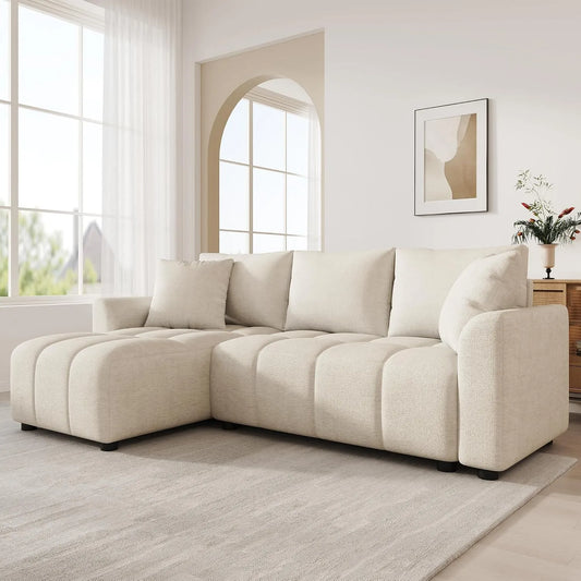 Canapé d'angle et canapé panoramique – modulaire, en chenille, convertible, avec coussins, 3 Places, beige