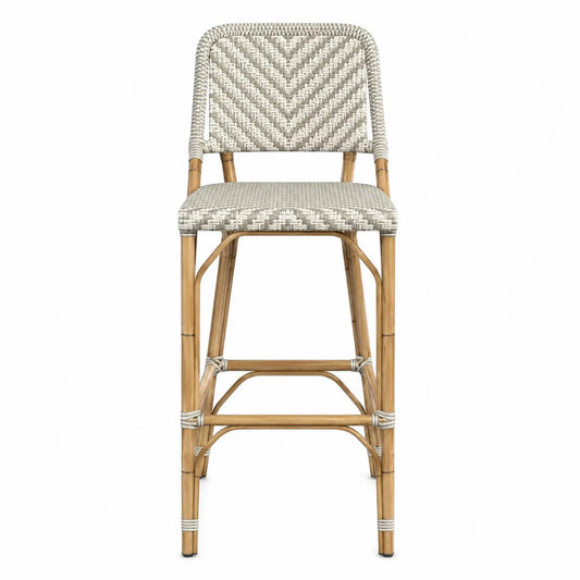 Chaise de bar en rotin synthétique et bambou Beige/Blanc 45x60x110 cm