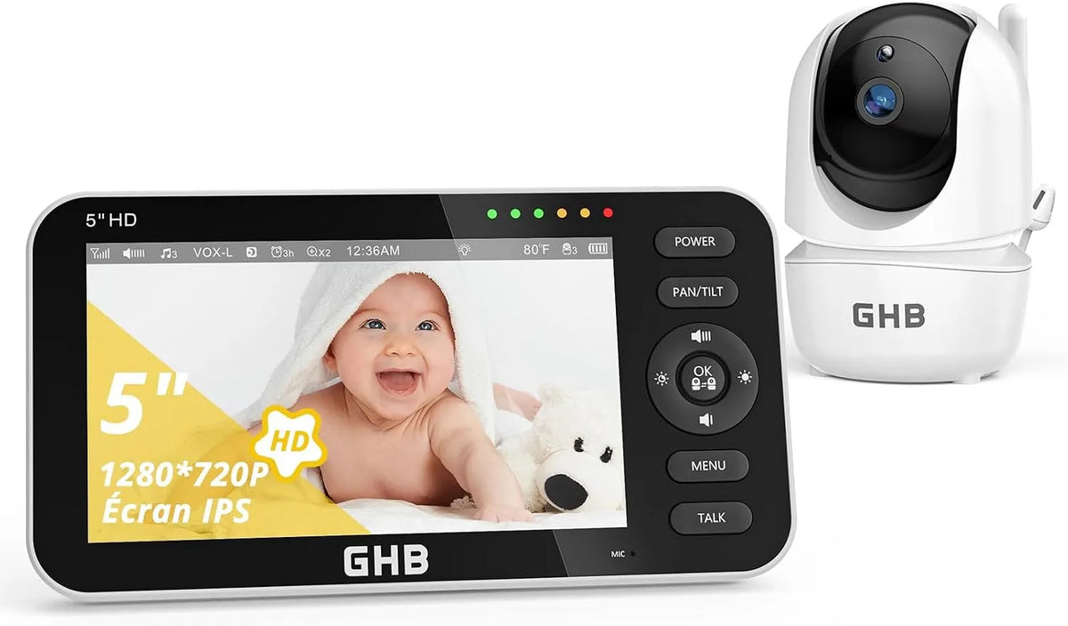 IPS 5 720P Babyphone, caméra, moniteur vidéo pour bébé, dalle IPS, GHB
