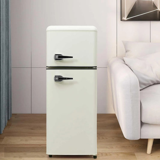 Réfrigérateur combiné 41cm92, 28 L, -27 à 13 °C, éclairage LED, frigo avec congélateur, blanc, Réfrigérateur Rétro
