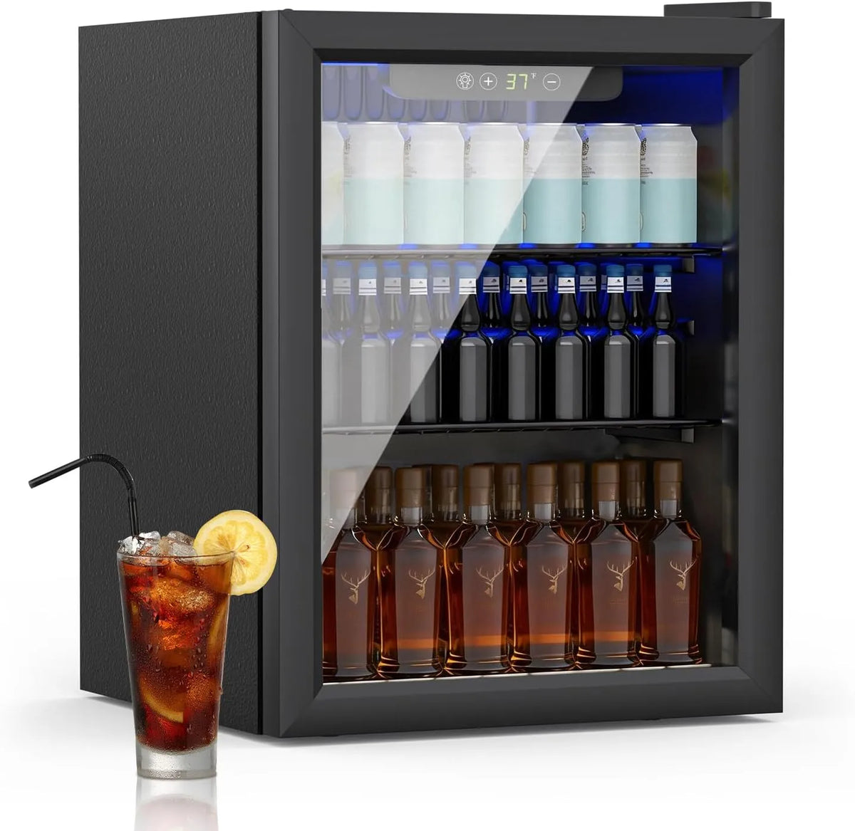 Réfrigérateur Canettes, 50L, 50 L, 70 Canettes, Réfrigérateur à Boissons Compact et Autoportant, Mini-Réfrigérateur avec Porte transparent pour Sodas