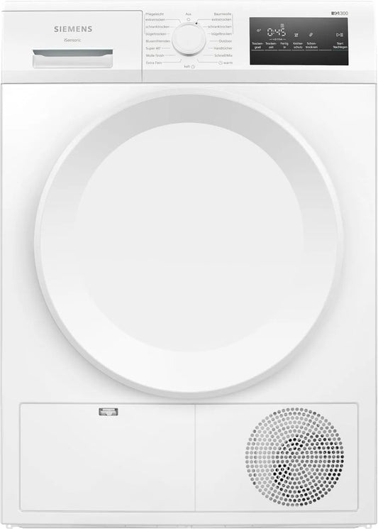 Siemens iQ300 WT43H004 Sèche-linge, 8 kg, 65 dB, extérieur, tactile, verrouillage, blanc