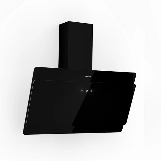 Klarstein Hotte aspirante, 90cm, 607 m3/h, hotte de cuisine, inclinée, installation murale, tactile, silencieux, noir, Débit d'Air Puissant 607m3