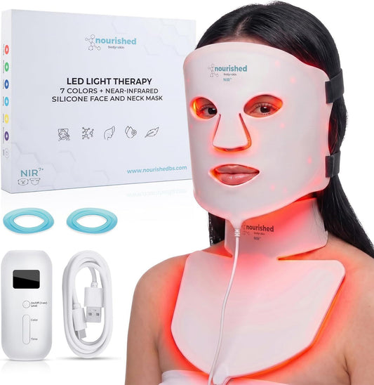 Nourished Bodynskin Masque LED 7 couleurs visage et cou avec – affichage LED, 912 LED, rouge