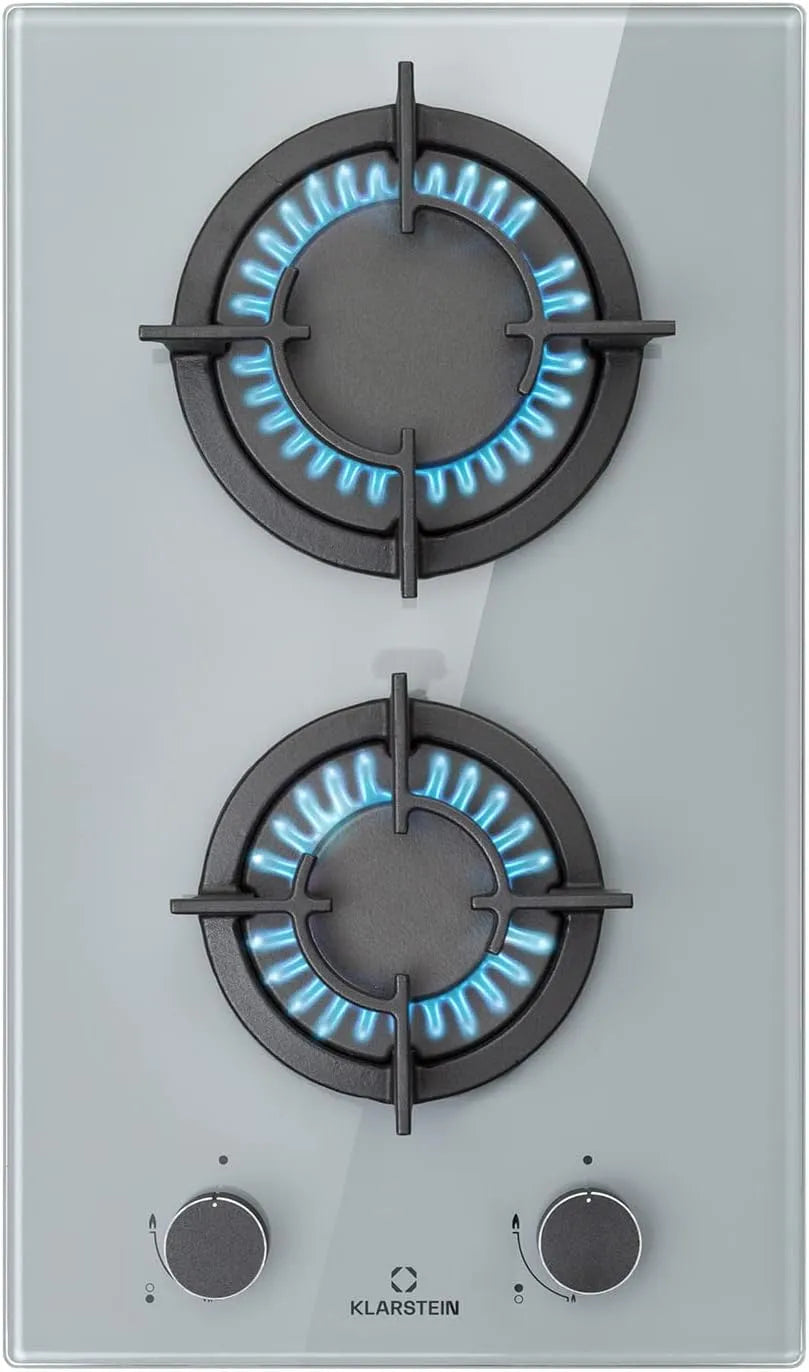 Klarstein Cuisinière à gaz avec four électrique, 2 foyers, 4200 W, acier inoxydable, Plaque de Cuisson Gaz à 2 Brûleurs, Table de Electrique à 2 Feux