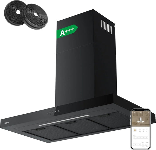 CIARRA CBCB9102 CBCF003 Hotte aspirante, 90 cm, 709 m3/h, classe énergétique A, hotte de cuisine, évacuation et recyclage, installation murale, noir