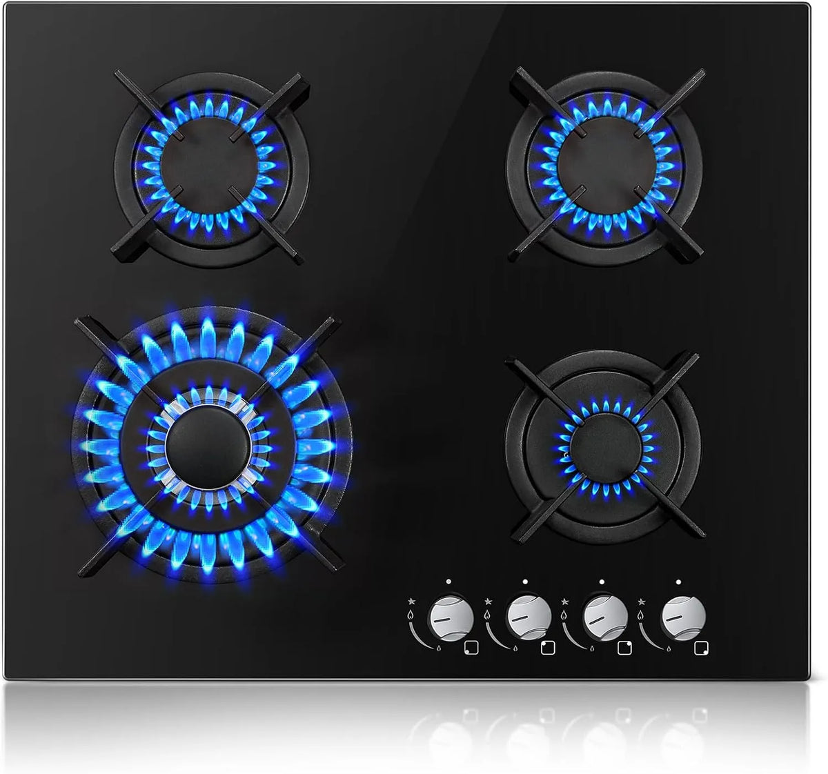 Cuisinière avec four, 60cm, 4 foyers, 8060 W, 240 V, encastrable, noir, TopStrong Plaque de Cuisson Gaz 4 Feux, 220-240 V, 8060W, Naturel, Propane