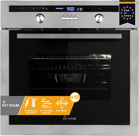 Four électrique 3kW EB8013ED, 60 cm, 70 L, encastrable, gril, 70L, Rôtisserie, Capteur de température du cœur, Air chaud, Tiroirs télescopiques