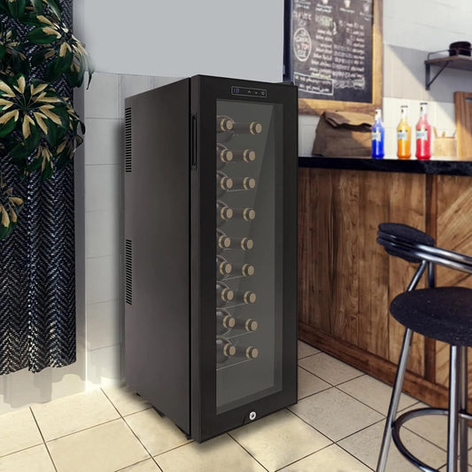 Cave à vin électrique, 90 L, 30 bouteilles, armoire à vin, éclairage LED, extérieur, autonome, température réglable de 12 à