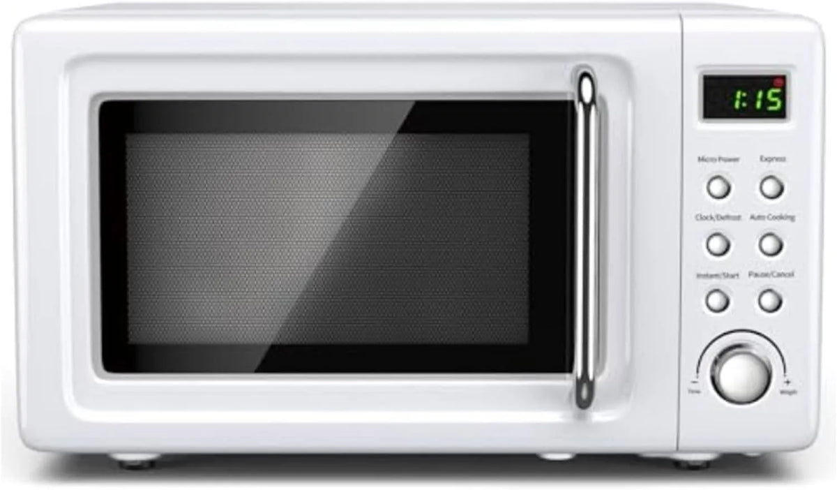 Micro-ondes, 7 Cu, Four à micro-ondes de comptoir rétro 0, 7 Cu.ft 700 watts en acier laminé à froid avec réglage du temps plaque tournante en verre