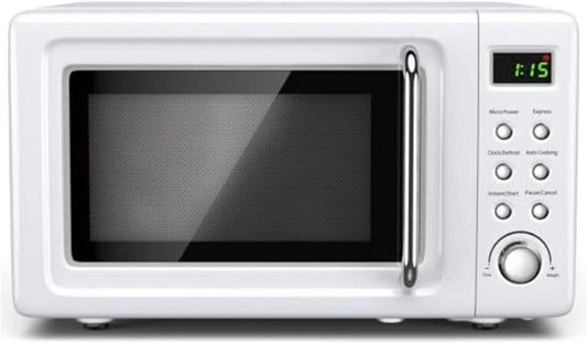 Micro-ondes, 7 Cu, Four à micro-ondes de comptoir rétro 0, 7 Cu.ft 700 watts en acier laminé à froid avec réglage du temps plaque tournante en verre