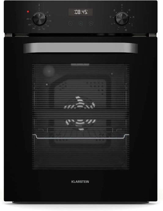 Klarstein Four électrique, 45 cm, 49 L, 9 programmes, classe énergétique E, encastrable, minuteur, gril, vapeur, noir, Gril Ventilé, 9 Fonctions