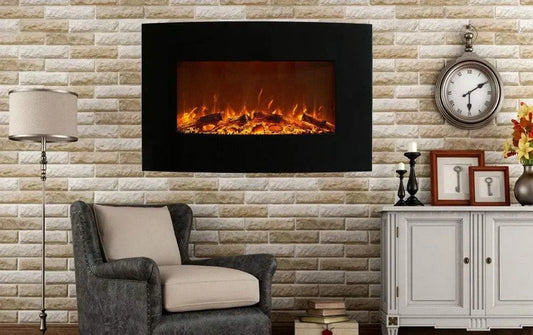 Radiateur électrique, 90 x 50 cm, 2000 W, thermostat, Cheminée Électrique Murale Effet Flammes LEDs, Thermostat électronique