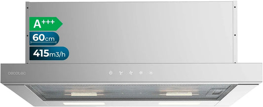 Cecotec Bolero Flux TLT 415m3, h Hotte aspirante, 60cm, 415 m3/h, hotte de cuisine, 3 vitesses, tactile, acier inoxydable, Lumière LED, Finition Inox