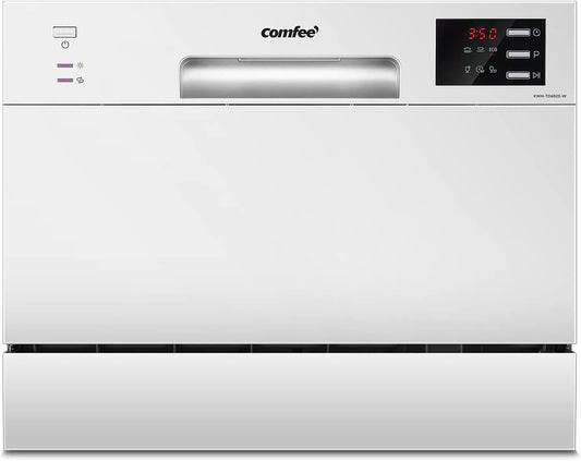 Lave-vaisselle TD602E-W, 6 programmes, blanc, écran LED, COMFEE' Lave-vaisselle compact de table TD602E-W Mini lave-vaisselle avec 6 couverts