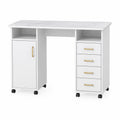 Bureau rectangulaire en MDF avec roulettes et tiroirs Blanc 120x60x75 cm