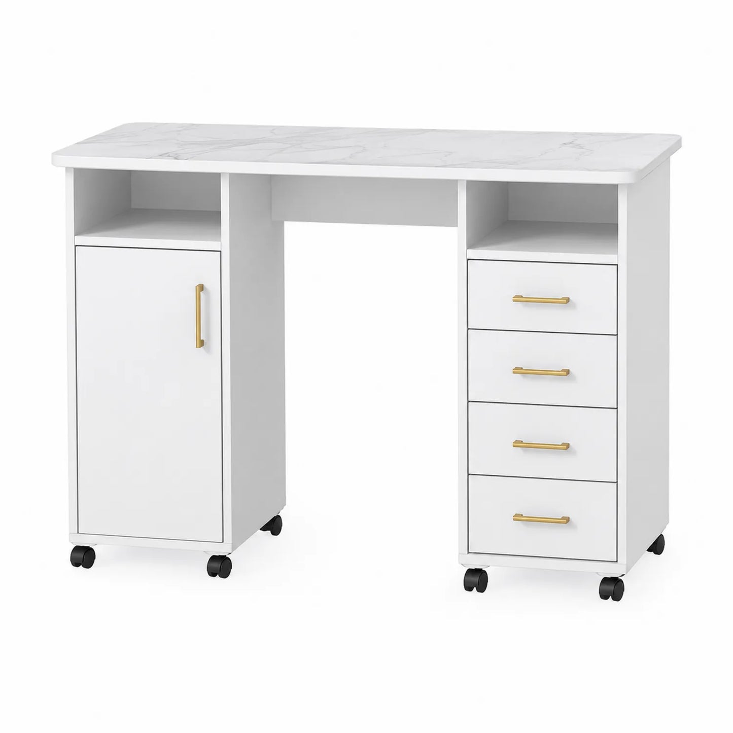 Bureau rectangulaire en MDF avec roulettes et tiroirs Blanc 120x60x75 cm
