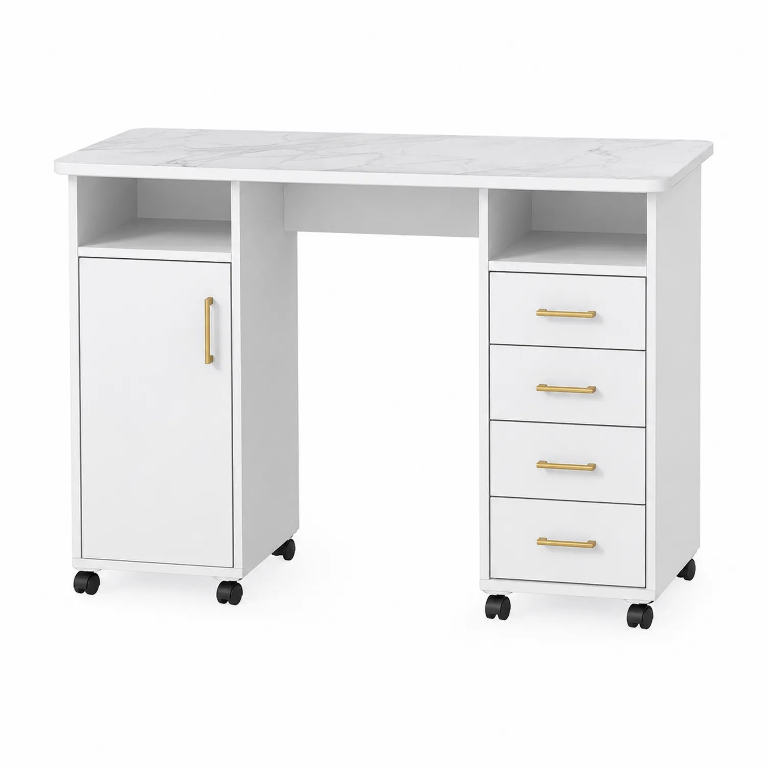 Bureau rectangulaire en MDF avec roulettes et tiroirs Blanc 120x60x75 cm