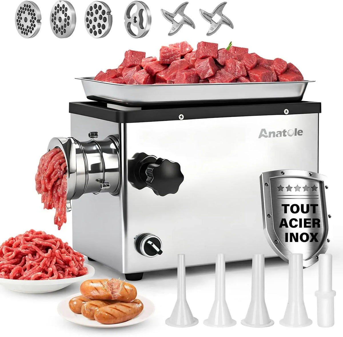 Lave-vaisselle, 1100 W, 220 V, professionnel, restaurant, acier inoxydable, pour Restaurant Hôtel Maison, 4 Remplisseur de Saucisses, 2 Lames