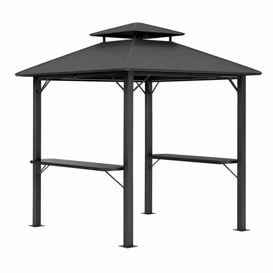 Tonnelle de Jardin Métal Noir 3x3x2.5m avec Tablettes
