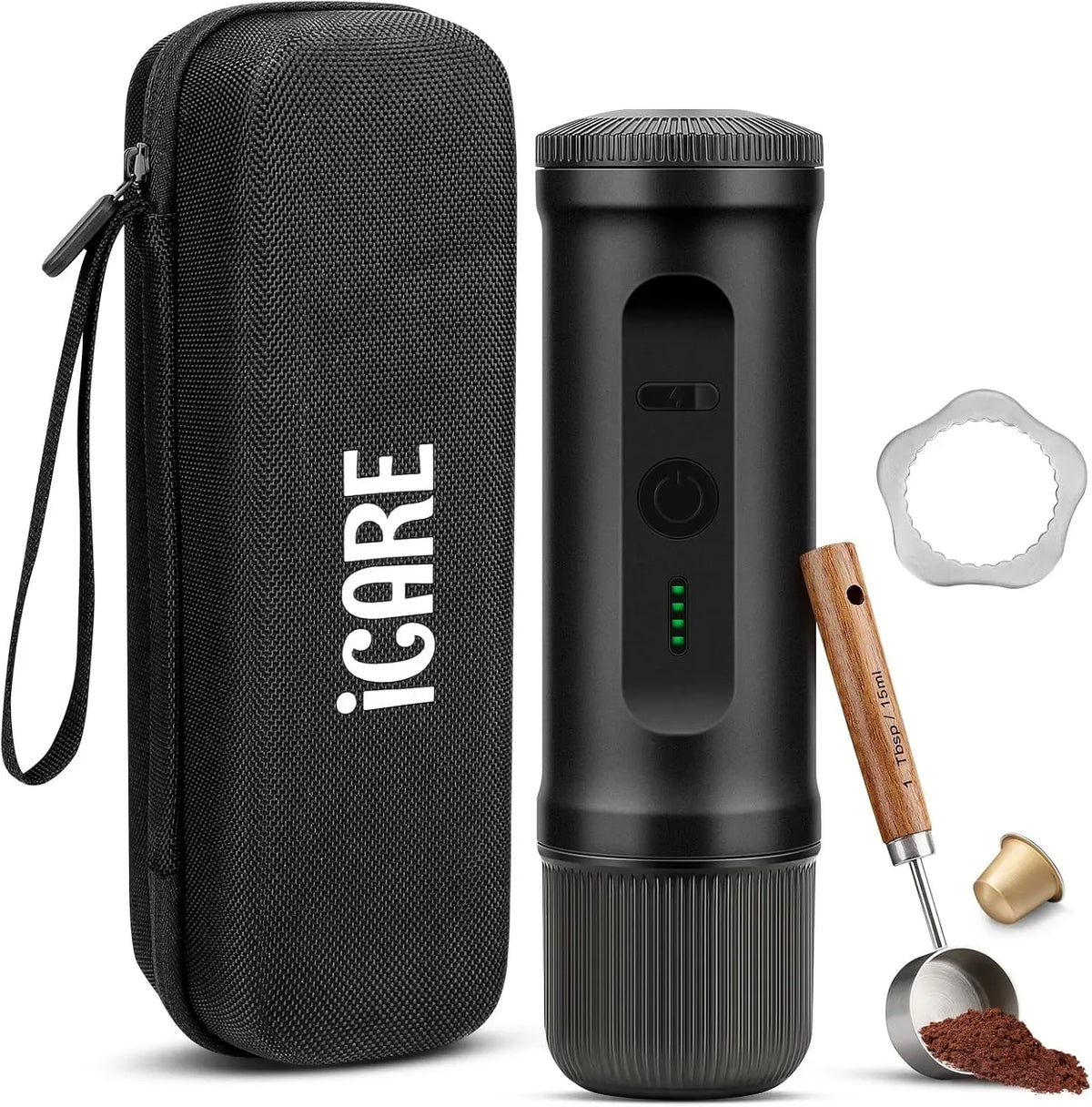 Radiateur électrique, ICARE, portable, noir, 2 en 1 compatible capsules et café moulu, Machine a Cafe Portable