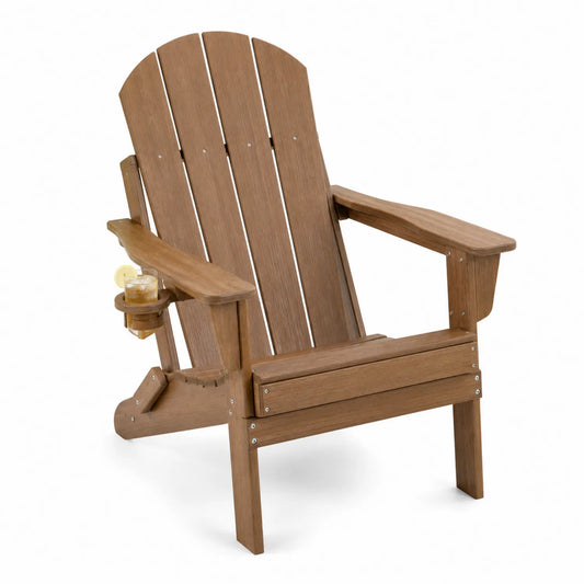Chaise Adirondack extérieure en bois avec porte-gobelet