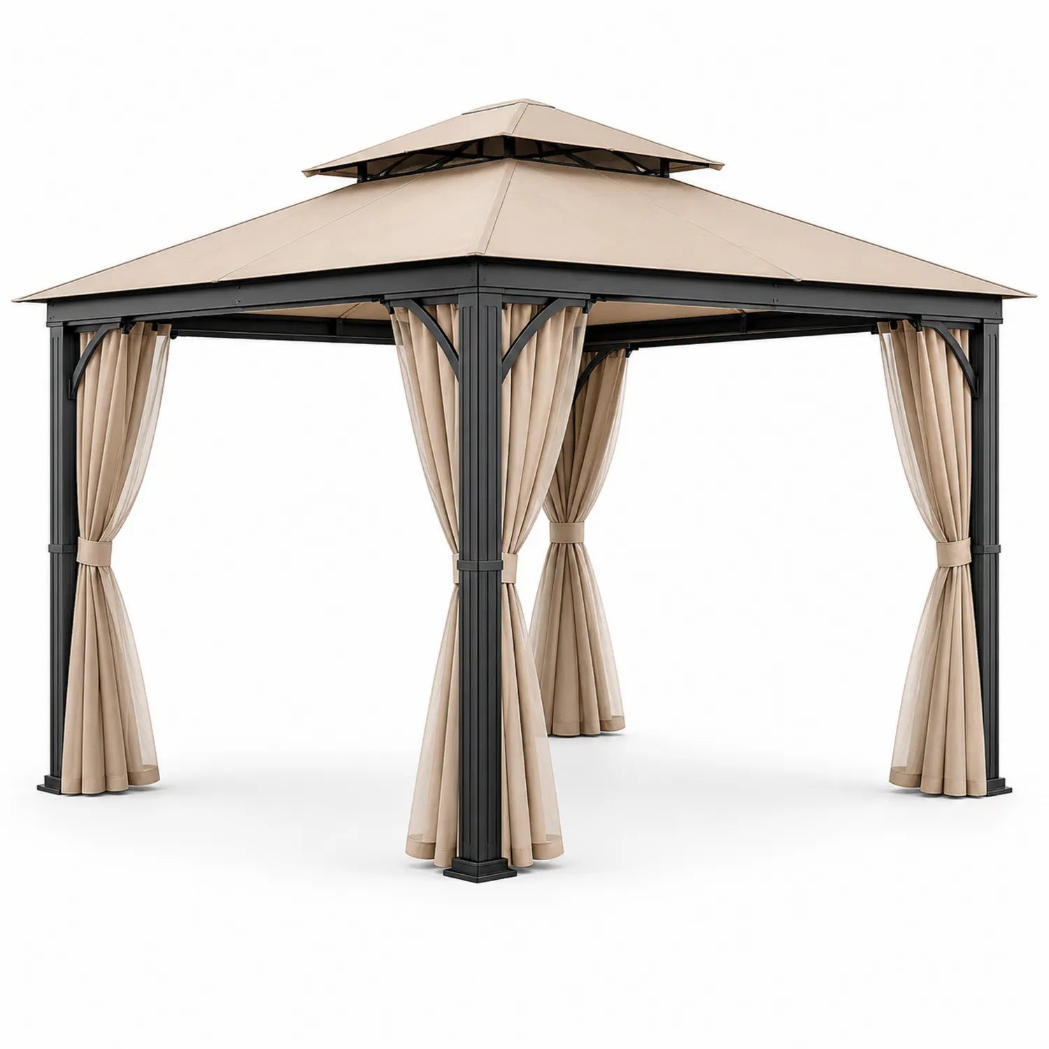 Pavillon de jardin en aluminium avec toit en polyester beige