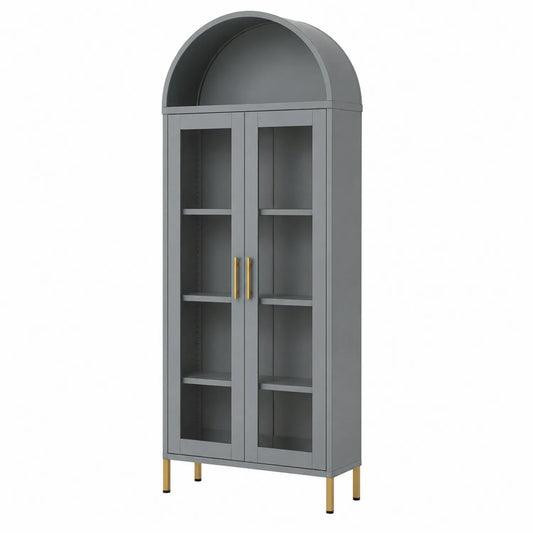 Armoire en bois avec portes en verre trempé gris 180x80x40 cm