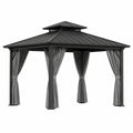 Pavillon de jardin en aluminium avec rideaux Gris 300x300x270 cm